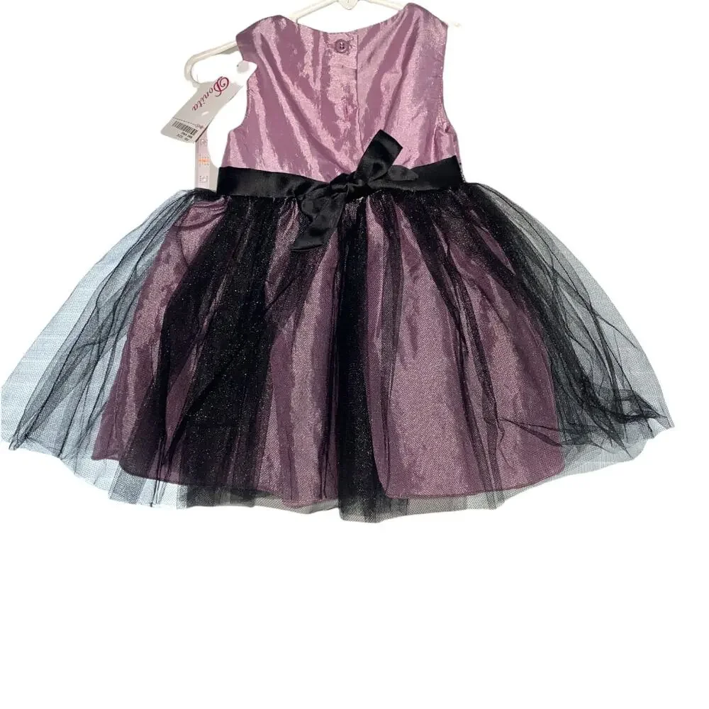 baby girl formal Holiday tulle dress purple black sleeveless size 9-12 months